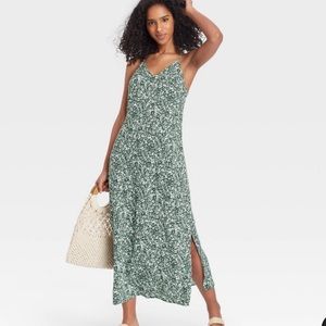 Green and white floral slip maxi dress